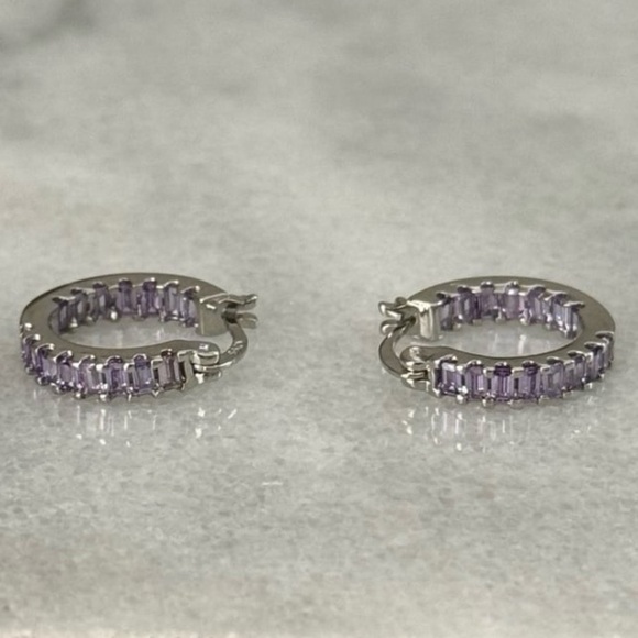 Modest Lu Jewelry - New Item! Sterling Silver Purple Princess Thick Crystal Hoop Earrings